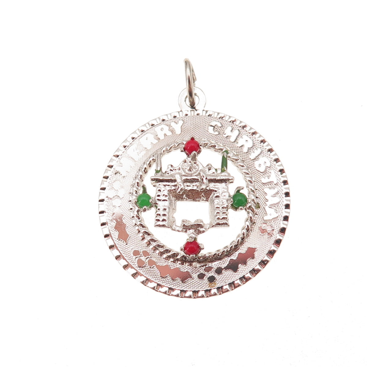 Mark Mercy 925 Sterling Silver Vintage Rhinestone Merry Christmas Charm Pendant