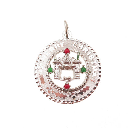 Mark Mercy 925 Sterling Silver Vintage Rhinestone Merry Christmas Charm Pendant