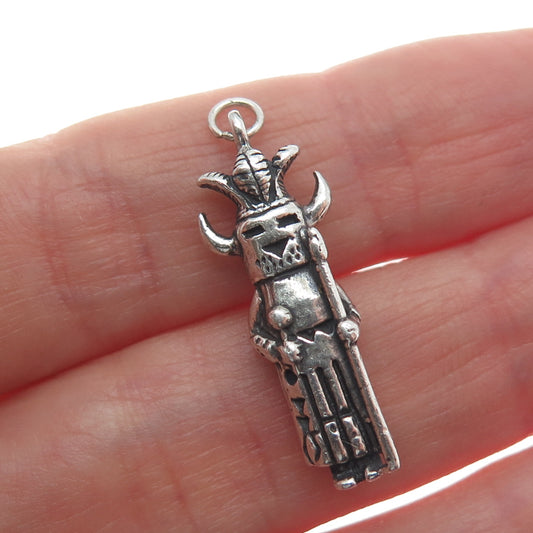Old Pawn 925 Sterling Silver Vintage Indian Chief Kachina Doll Oxidized Pendant