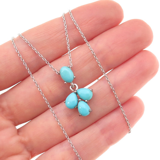 925 Sterling Silver Real Sleeping Beauty Turquoise Cable Chain Necklace 18"