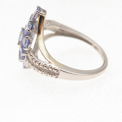 Chuck Clemency 925 Sterling Silver Real Tanzanite Floral Cluster Ring Size 7
