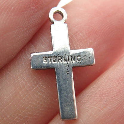 925 Sterling Silver Antique Art Deco Real Marcasite Cross Minimalist Pendant