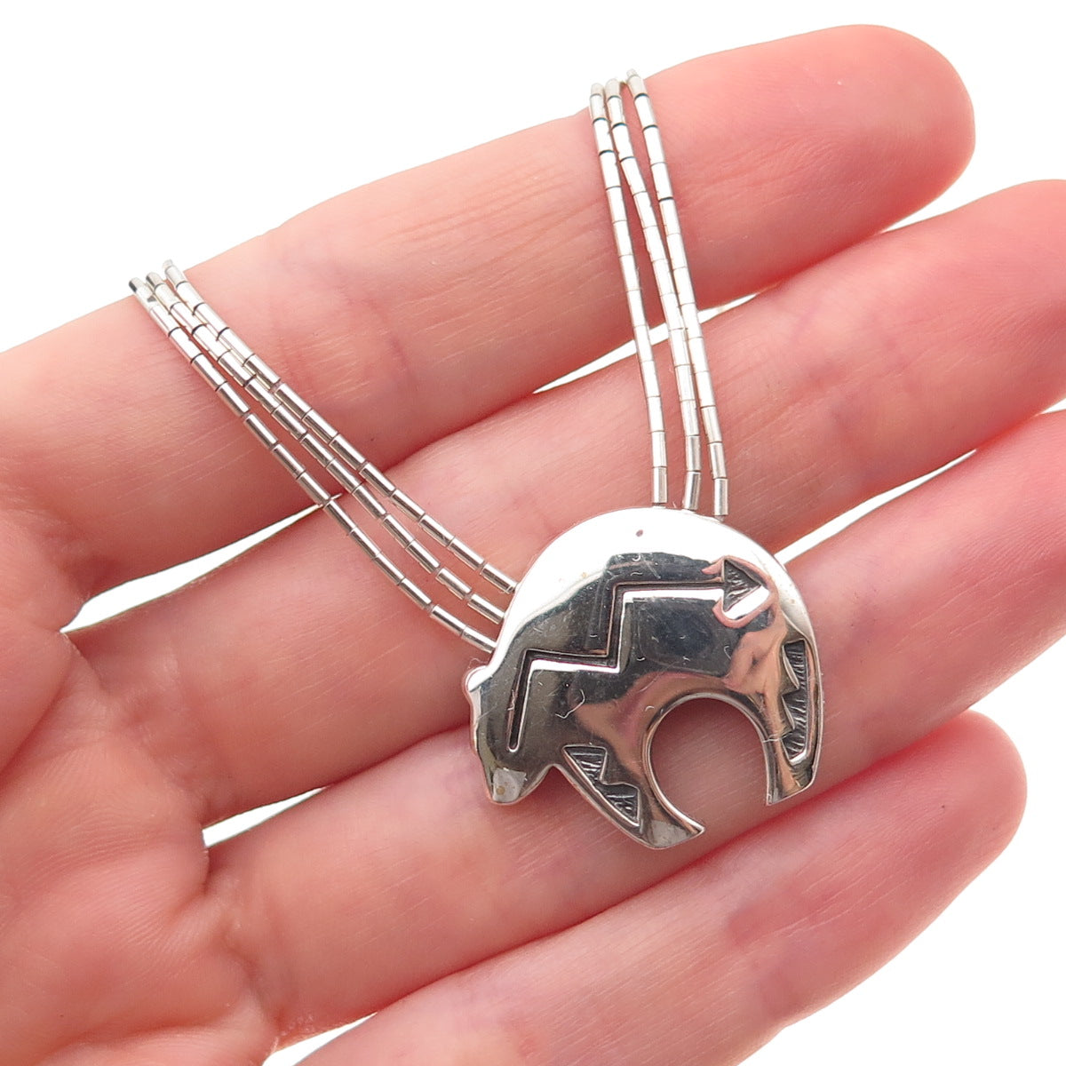 Shube 925 Sterling Silver Vintage Southwestern Bear Liquid Chain Necklace 16-20"