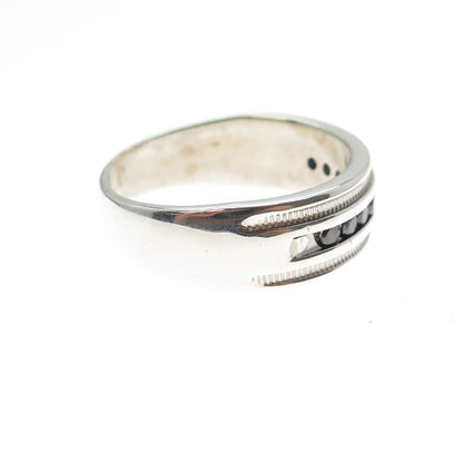 925 Sterling Silver Real Round-Cut Black Diamond Ring Size 13