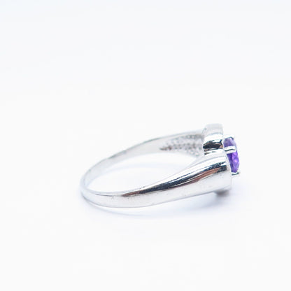 925 Sterling Silver Vintage Real Amethyst Gemstone Ring Size 9.25