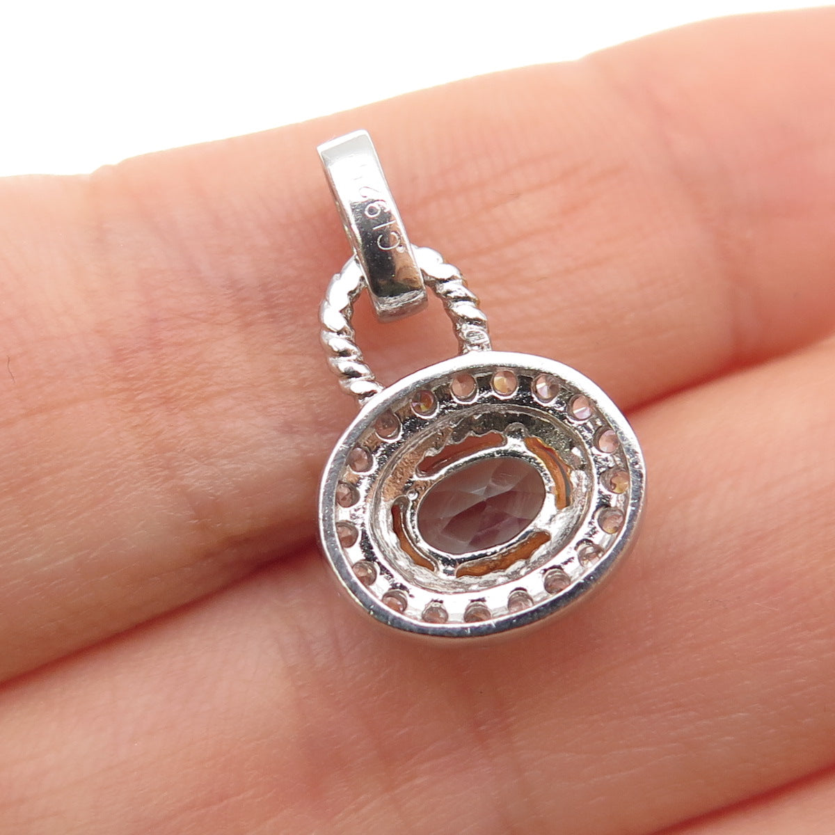 925 Sterling Silver 2-Tone Real Aquamarine & C Z Mini Charm Pendant