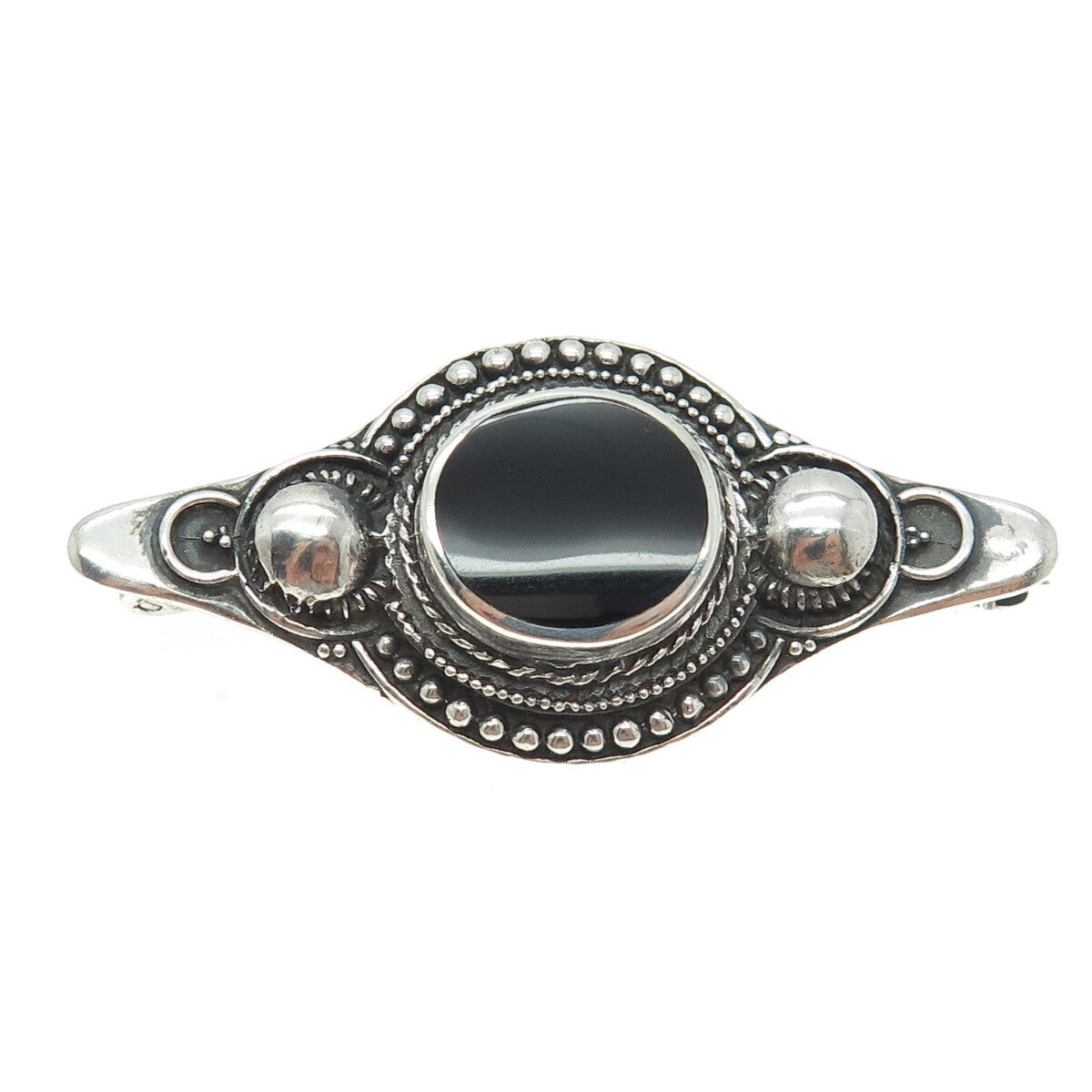 925 Sterling Silver Vintage Real Black Onyx Granulate Pin Brooch