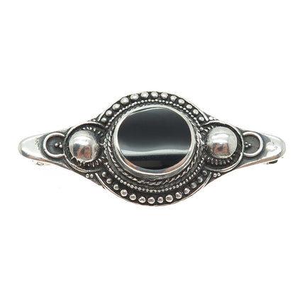 925 Sterling Silver Vintage Real Black Onyx Granulate Pin Brooch