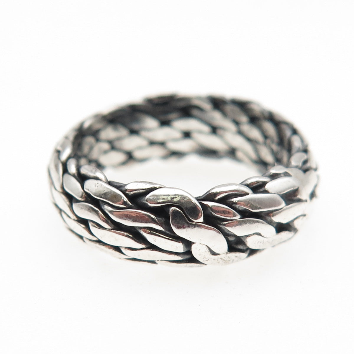 925 Sterling Silver Vintage Braided Oxidized Band Ring Size 7.25