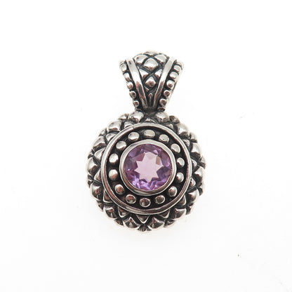 925 Sterling Silver Vintage Real Amethyst Oxidized Charm Pendant