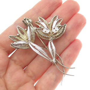 800 Silver Antique Art Deco Gold Plated Filigree Floral Pin Brooch
