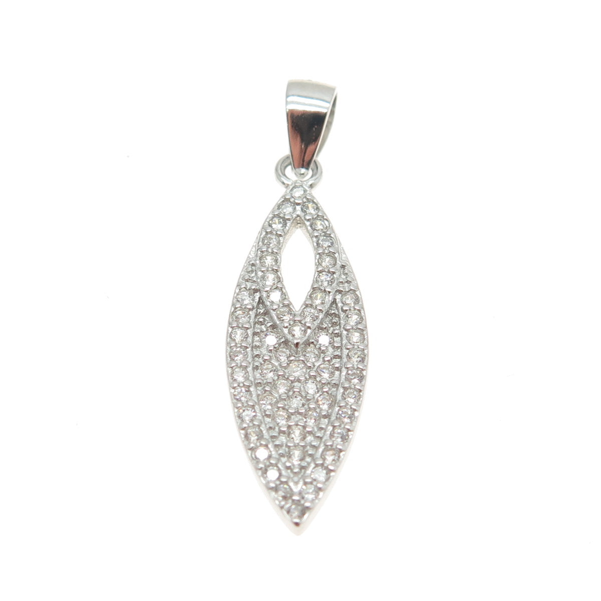 925 Sterling Silver Pave C Z Marquise Shape Pendant