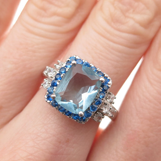 Chuck Clemency 925 Sterling Silver Blue & White C Z Ring Size 7