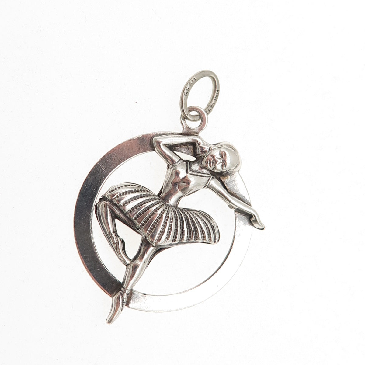 Beau 925 Sterling Silver Antique Art Deco Ballerina Oxidized Charm Pendant