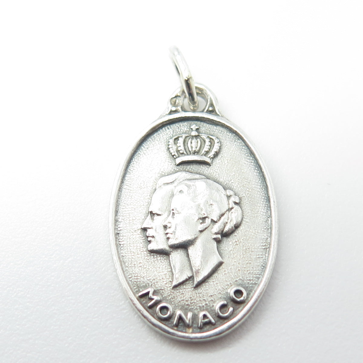 925 Sterling Silver Vintage King & Queen Monaco Medal Oval Pendant