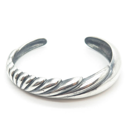 925 Sterling Silver Vintage Ribbed Adjustable Cuff Bracelet 6"