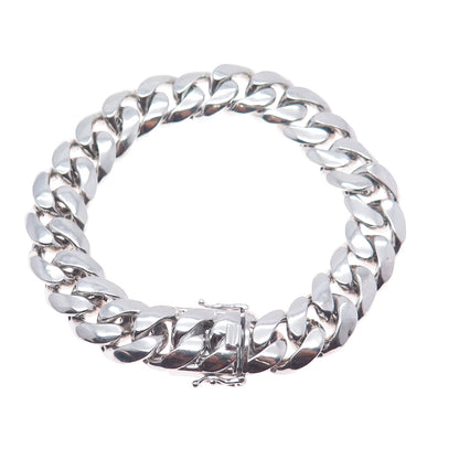 AMINOV 925 Sterling Silver Heavy 53.0g Hollow Cuban Link Bracelet 8.5"