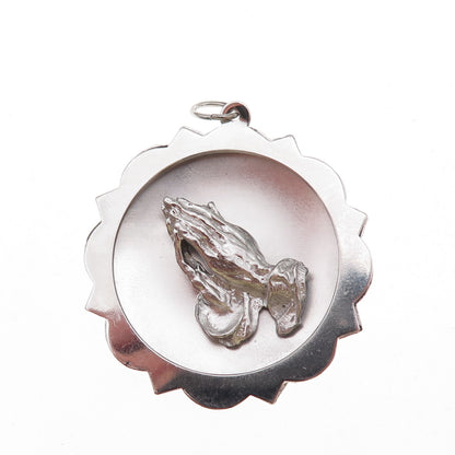 925 Sterling Silver Vintage Prayer Hands Religious Charm Pendant