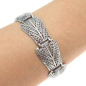835 Silver Vintage Floral Filigree Panel Bracelet 7.75"