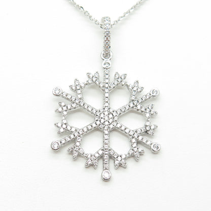 925 Sterling Silver Round-Cut C Z Snowflake Drop Cable Chain Necklace 16"