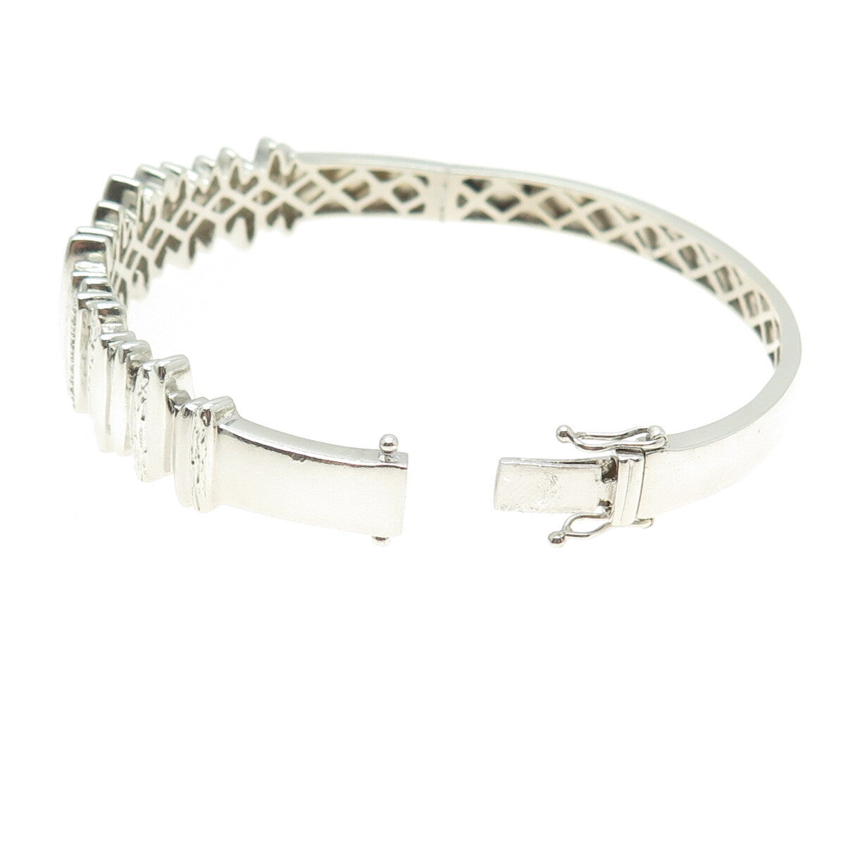MY RED BIRD 925 Sterling Silver Real Round-Cut Diamond Bangle Bracelet 6.75"