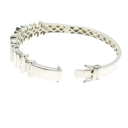 MY RED BIRD 925 Sterling Silver Real Round-Cut Diamond Bangle Bracelet 6.75"