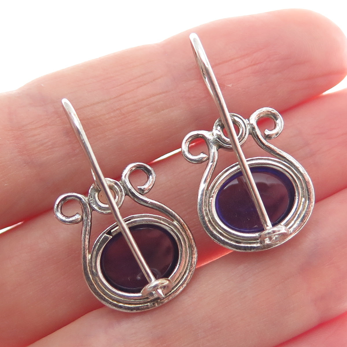 925 Sterling Silver Vintage Real Amethyst Gemstone & Clear Glass Earrings