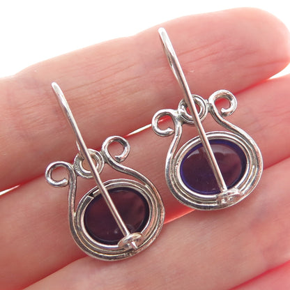 925 Sterling Silver Vintage Real Amethyst Gemstone & Clear Glass Earrings