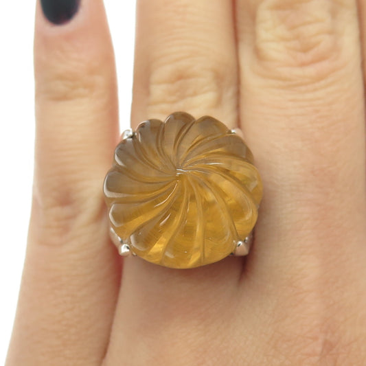 925 Sterling Silver Real Doublet Tiger Eye Gemstone Ring Size 6.25