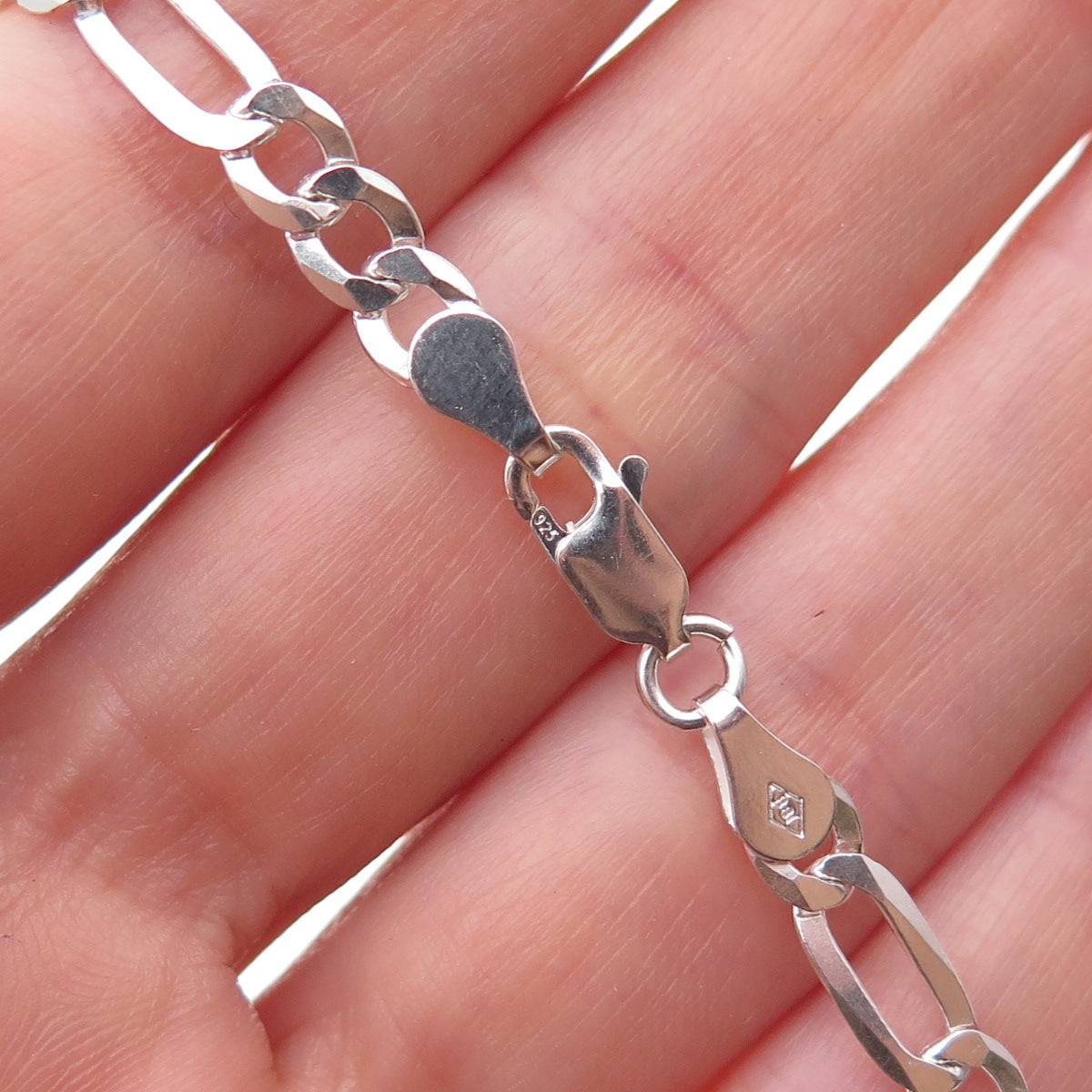 P. Lux 925 Sterling Silver Italy Figaro Link Bracelet 7"