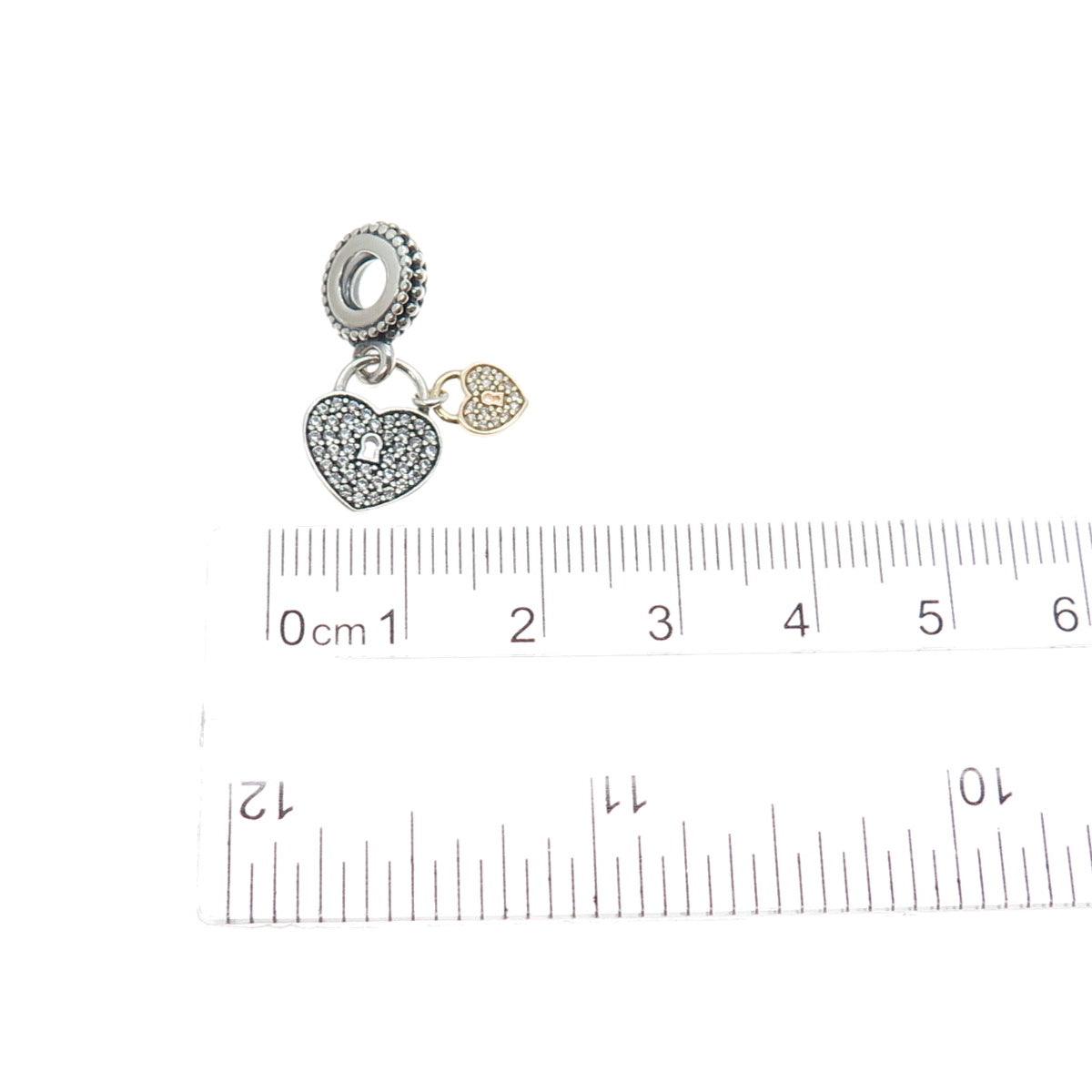 PANDORA 925 Sterling Silver 2-Tone C Z Love Lock Dangle Slide Charm