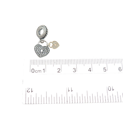 PANDORA 925 Sterling Silver 2-Tone C Z Love Lock Dangle Slide Charm