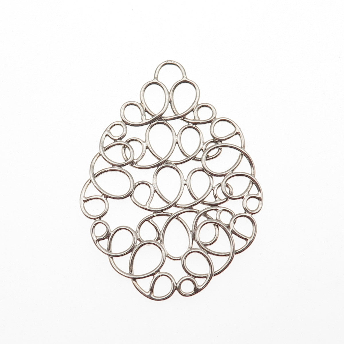 925 Sterling Silver Vintage Modernist Swirl Teardrop Pendant