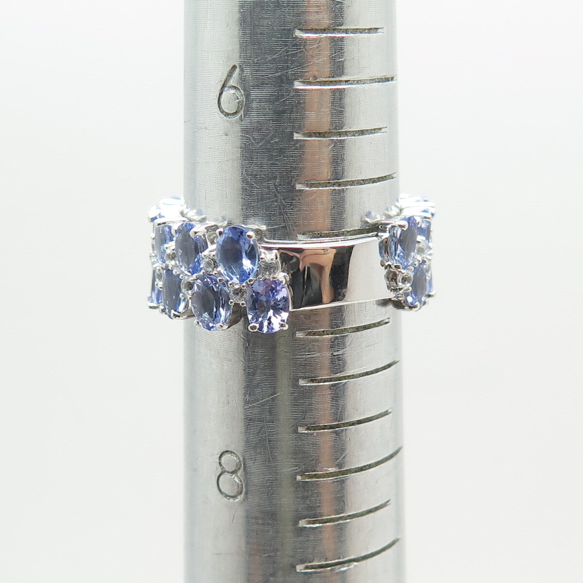 DSMK 925 Sterling Silver Oval-Cut Tanzanite & White Topaz Gem Ring Size 7.25