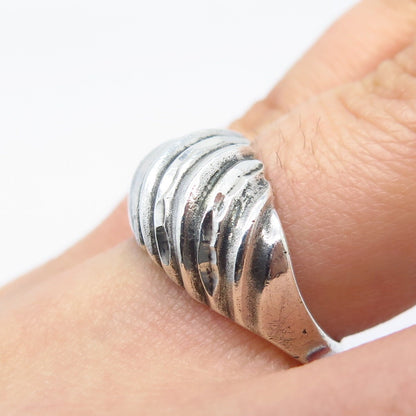 925 Sterling Silver Vintage Ribbed Ring Size 6.75