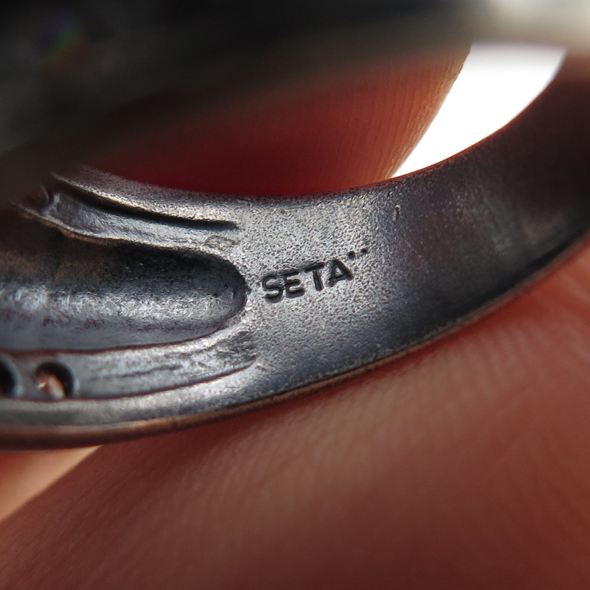 SETA 925 Sterling Silver Vintage Round-Cut C Z Oxidized Ring Size 7.75