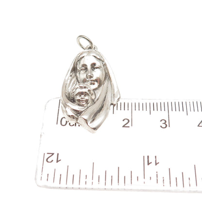 925 Sterling Silver Vintage St. Mary & Jesus Oxidized Charm Pendant