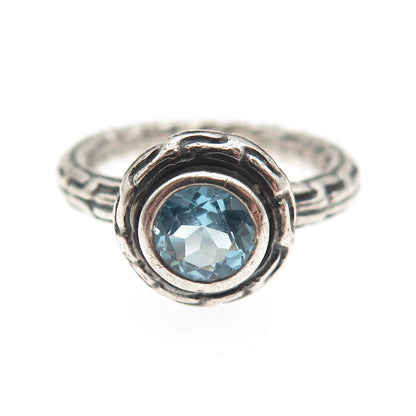SAJEN 925 Sterling Silver Vintage Real Blue Topaz Modernist Oxidized Ring Size 6