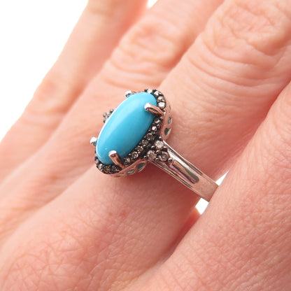 Chuck Clemency 925 Sterling Silver Real Diamond & Turquoise Ring Size 8