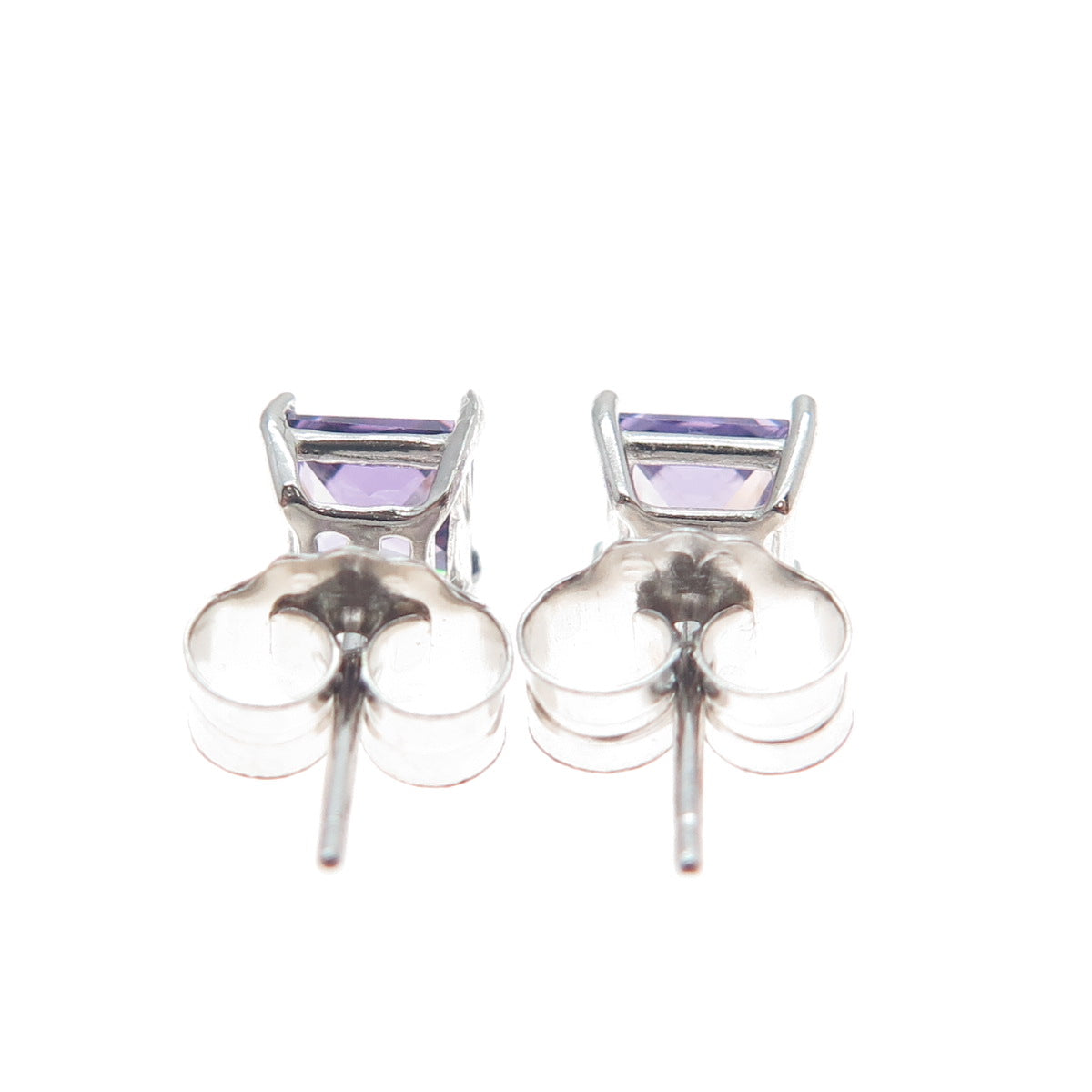 925 Sterling Silver Princess-Cut Purple C Z Stud Earrings