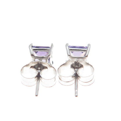 925 Sterling Silver Princess-Cut Purple C Z Stud Earrings