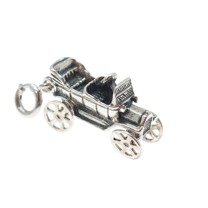 925 Sterling Vintage Carriage Car Spring Ring Lock Oxidized Movable 3D Pendant