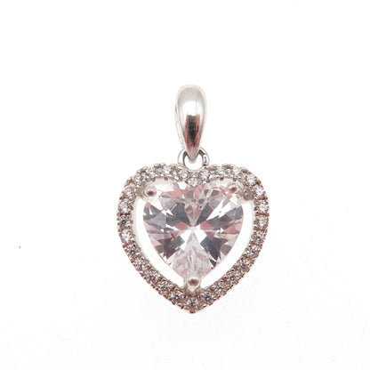 925 Sterling Silver Heart & Round-Cut C Z Mini Charm Pendant