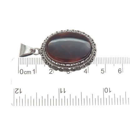 950 Silver Vintage Real Oval-Cut Agate Roped Pendant
