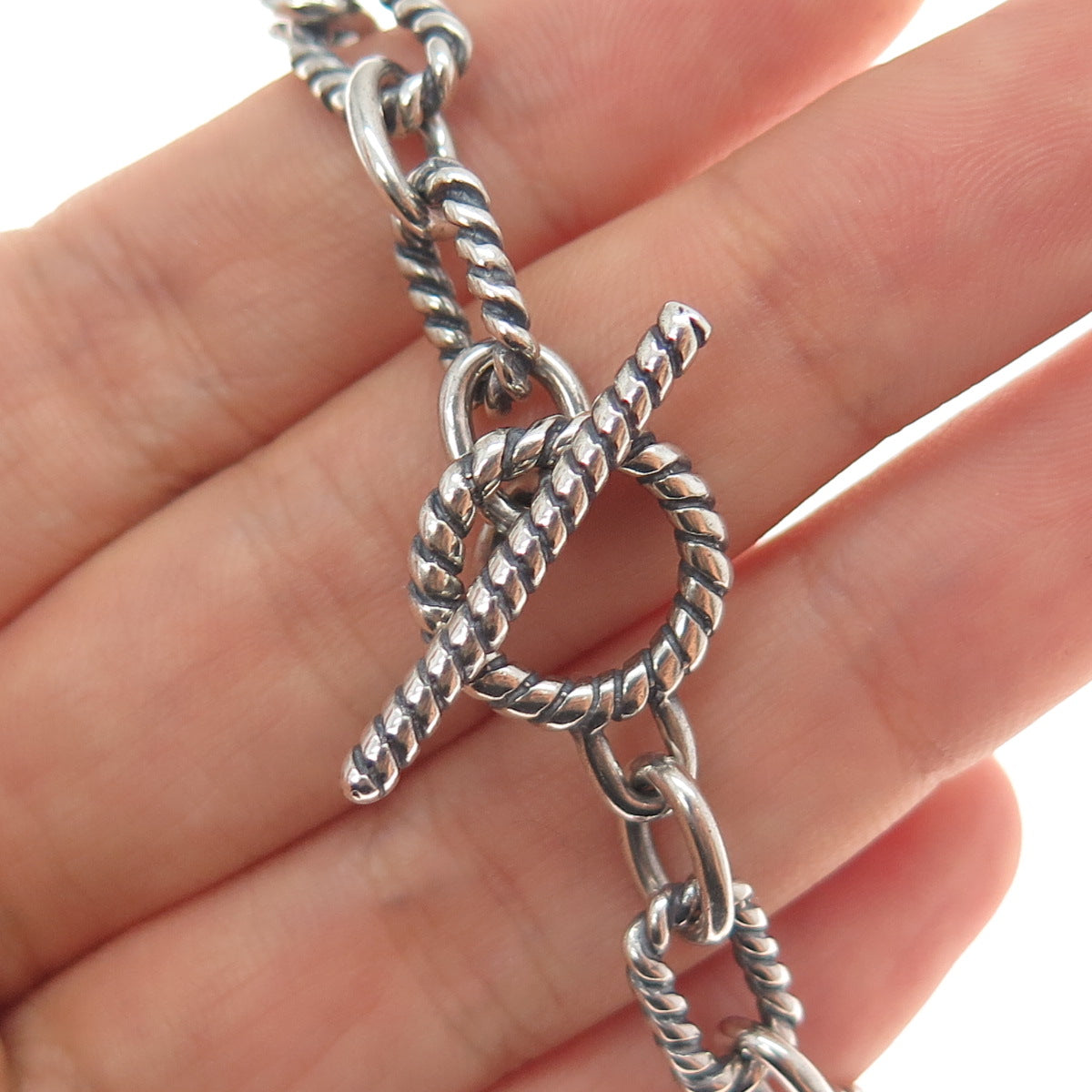 925 Sterling Silver Vintage Cable Link Oxidized Bracelet 7.25"