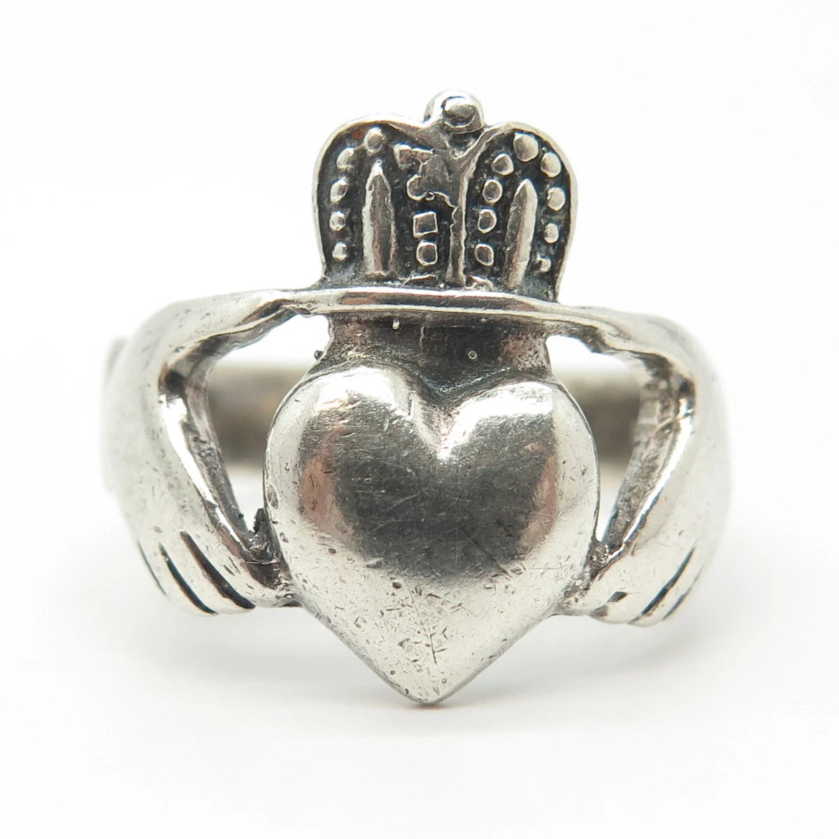 925 Sterling Silver Vintage Irish Claddagh Ring Size 11.75