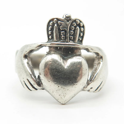 925 Sterling Silver Vintage Irish Claddagh Ring Size 11.75