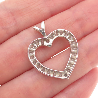 925 Sterling Silver Real Round-Cut Diamond Heart Charm Pendant