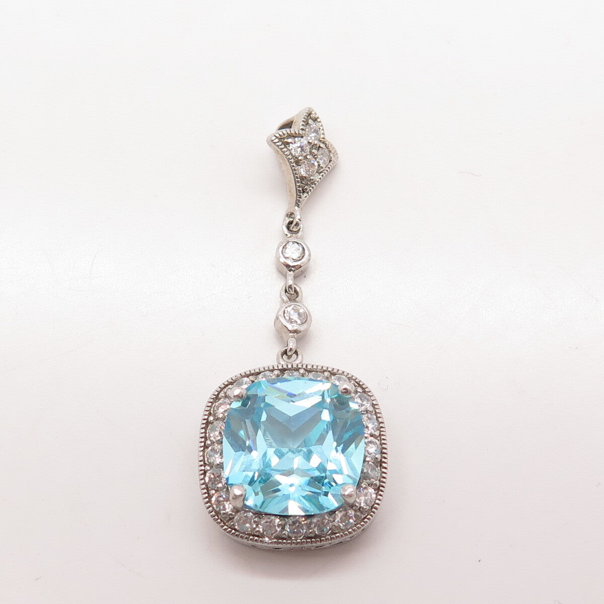 925 Sterling Silver FAS Apatite & C Z Cushion Shape Dangling Pendant