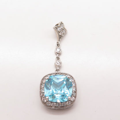 925 Sterling Silver FAS Apatite & C Z Cushion Shape Dangling Pendant